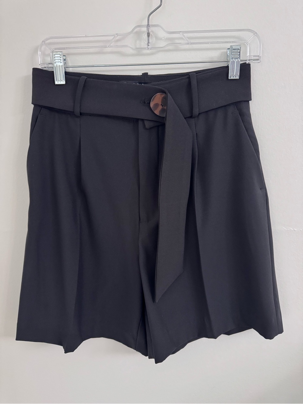 Zara Black Belted High-Waist Shorts